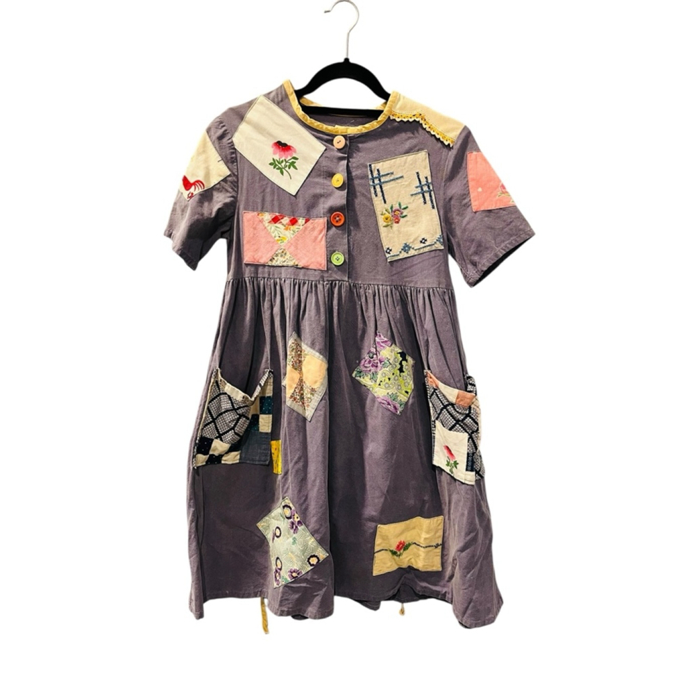 Purple Patchwork Short Sleeve Mini Dress